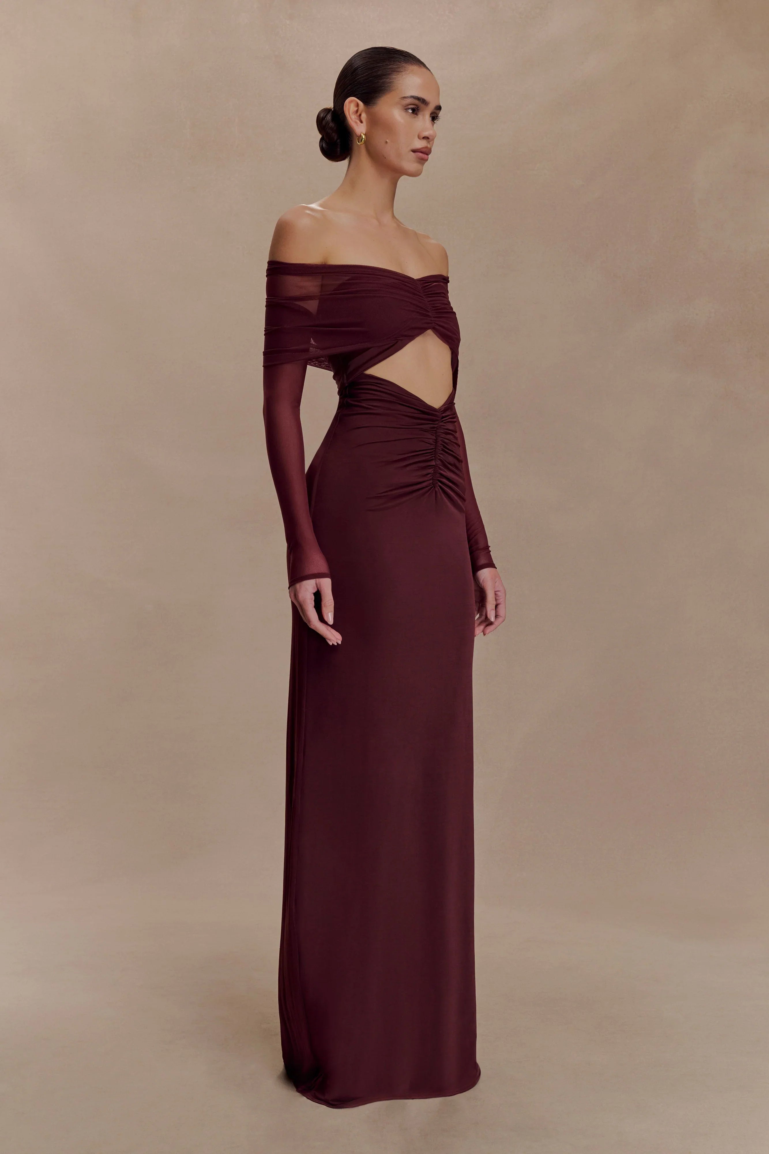 Rafaella Slinky And Mesh Maxi Dress Mahogany