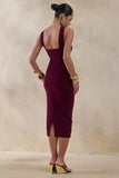 Amariah Burgundy Bandeau Midi Dress With Scarf Detail