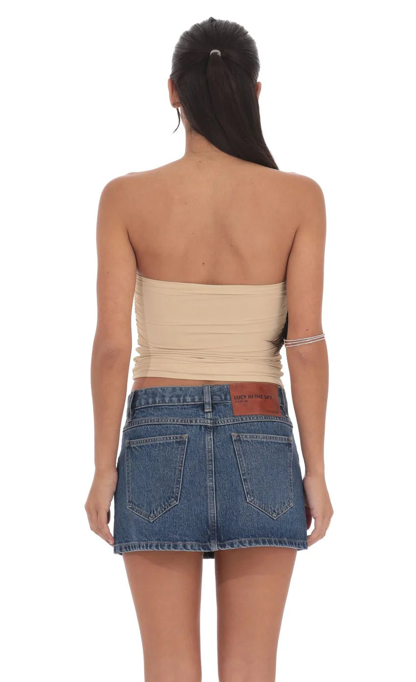Embellished Tube Top in Beige