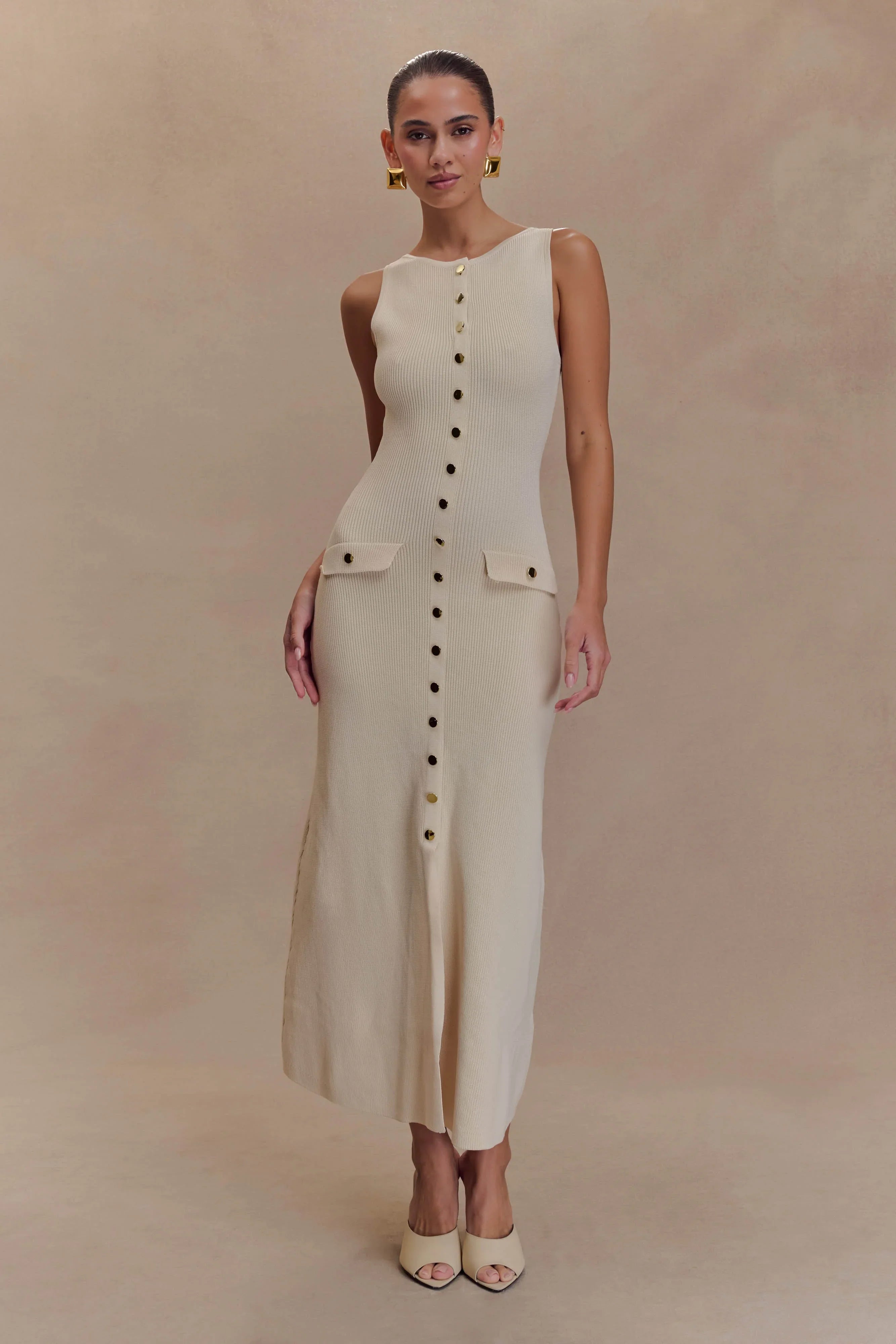Sawyer Sleeveless Buttoned Maxi Dress Ivory