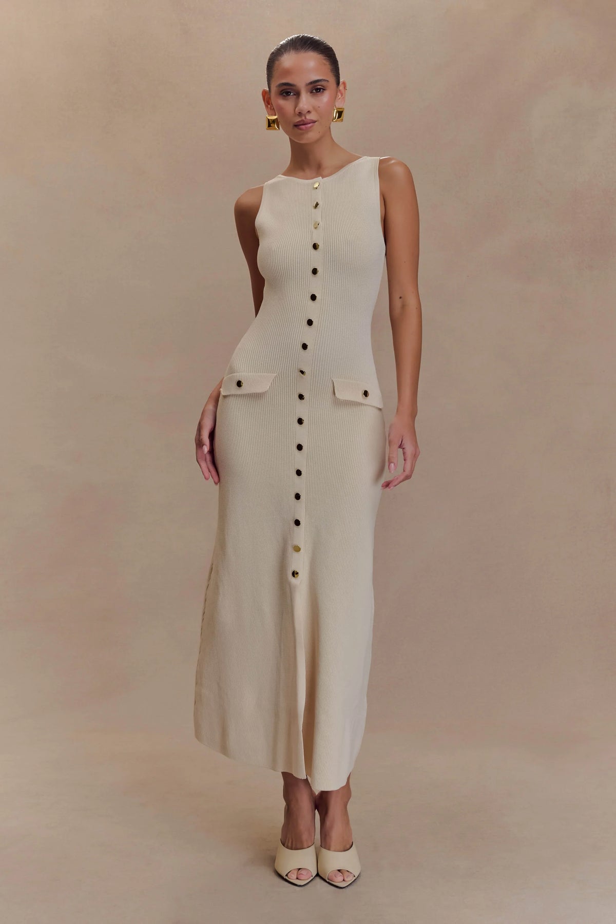 Sawyer Sleeveless Buttoned Maxi Dress Ivory