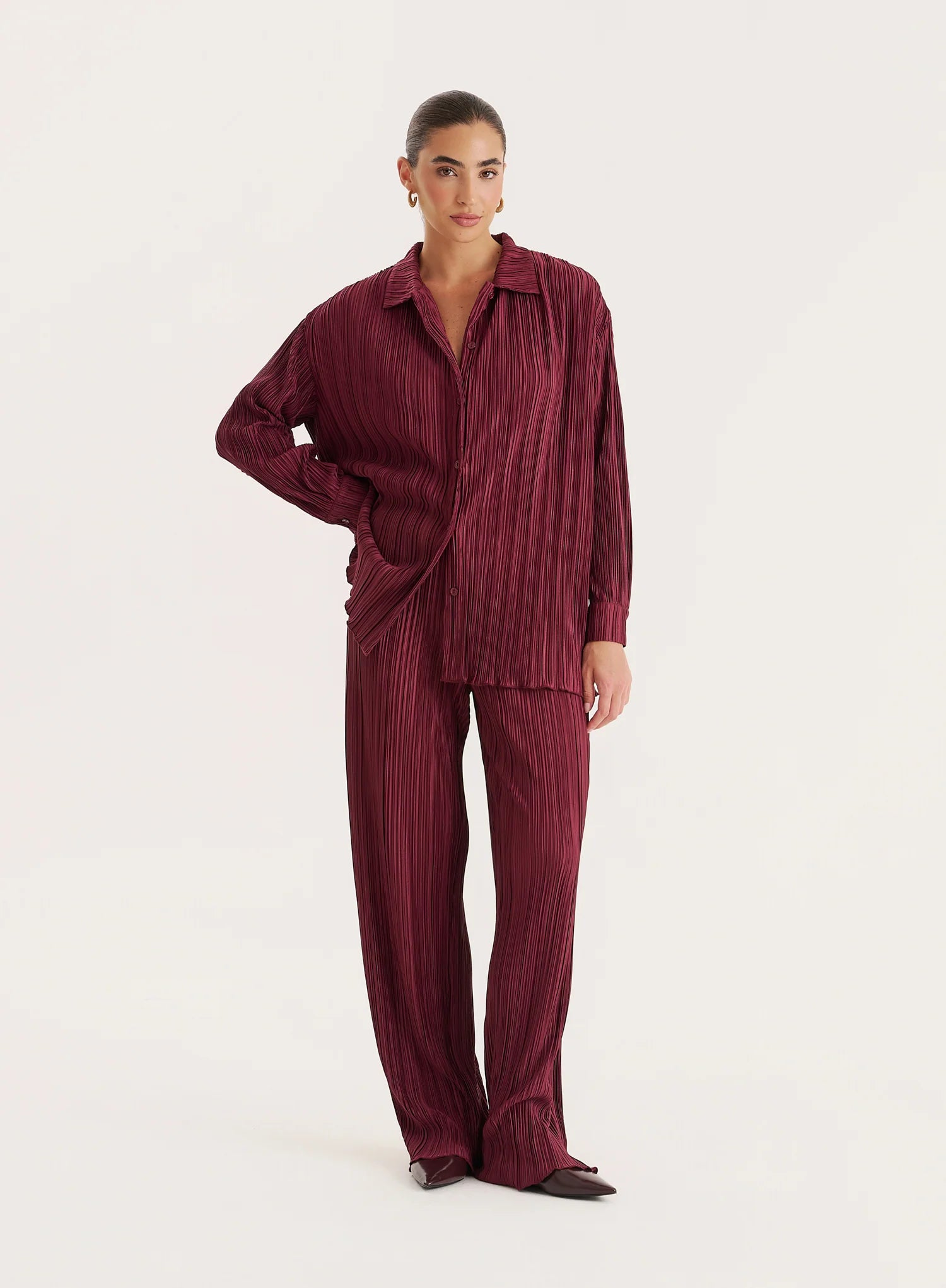 Burgundy Plisse Trouser
