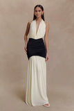Hailee Slinky And Mesh Halter Maxi Dress Black White