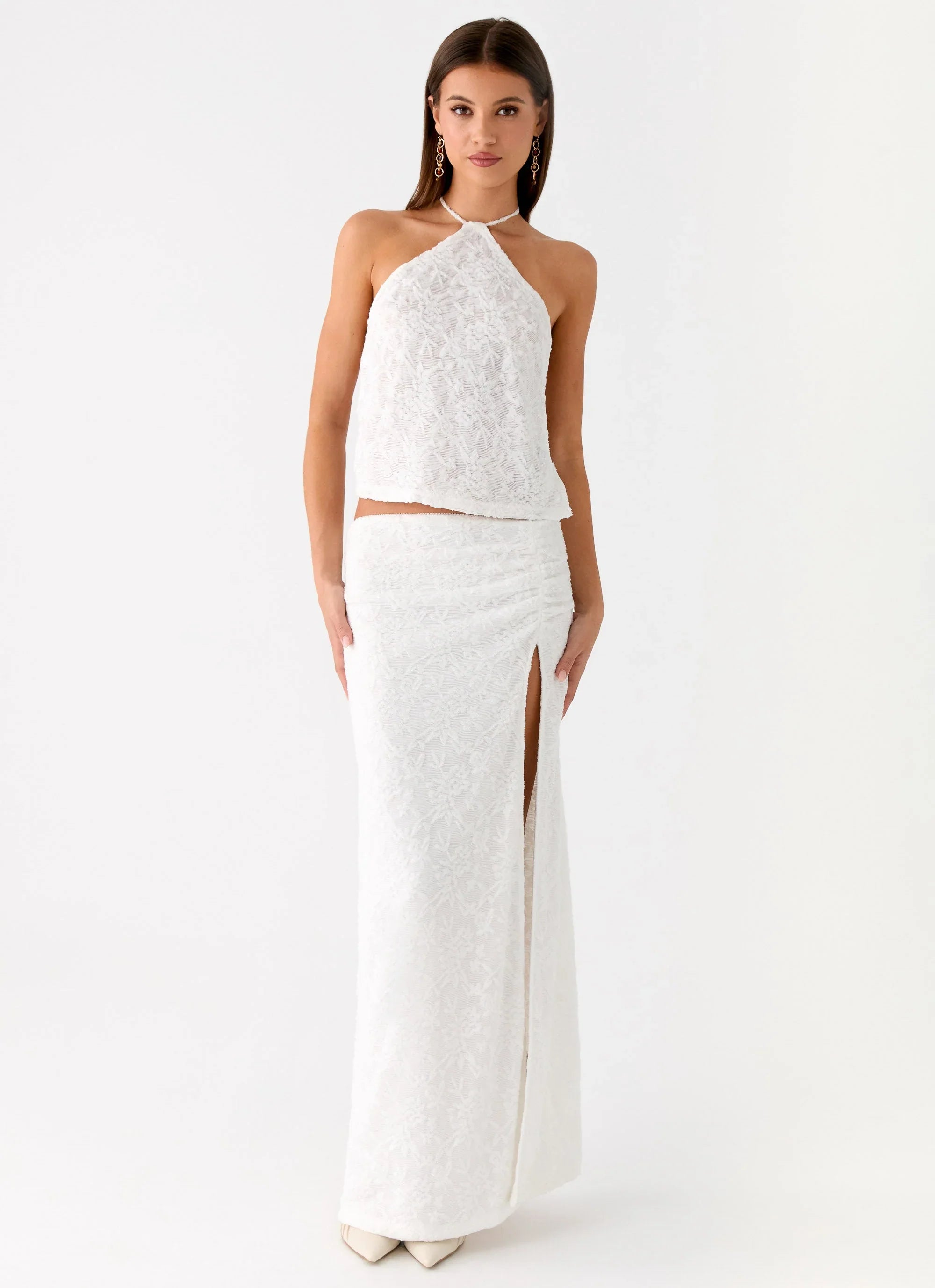 Griff Low Rise Jacquard Maxi Skirt White