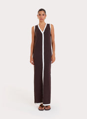 Chocolate Knitted Contrast Trim Midaxi Dress