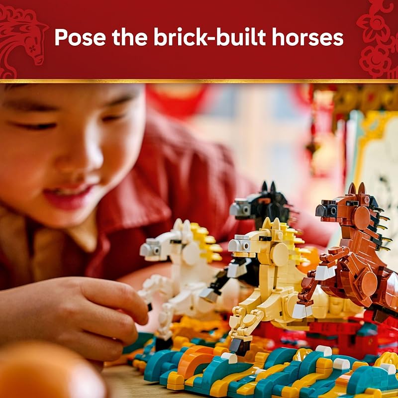 LEGO Spring Festival Galloping Horse Canvas Kids Building Toy Year of the Horse Toy for Girls Boys Ages 10 Buildable Chinese New Year Decoration Gift Idea for Birthdays Families 80119