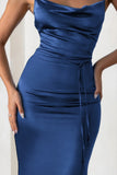 Lifetime Navy Satin Cowl Neck Maxi Dress With Cross Back Detail