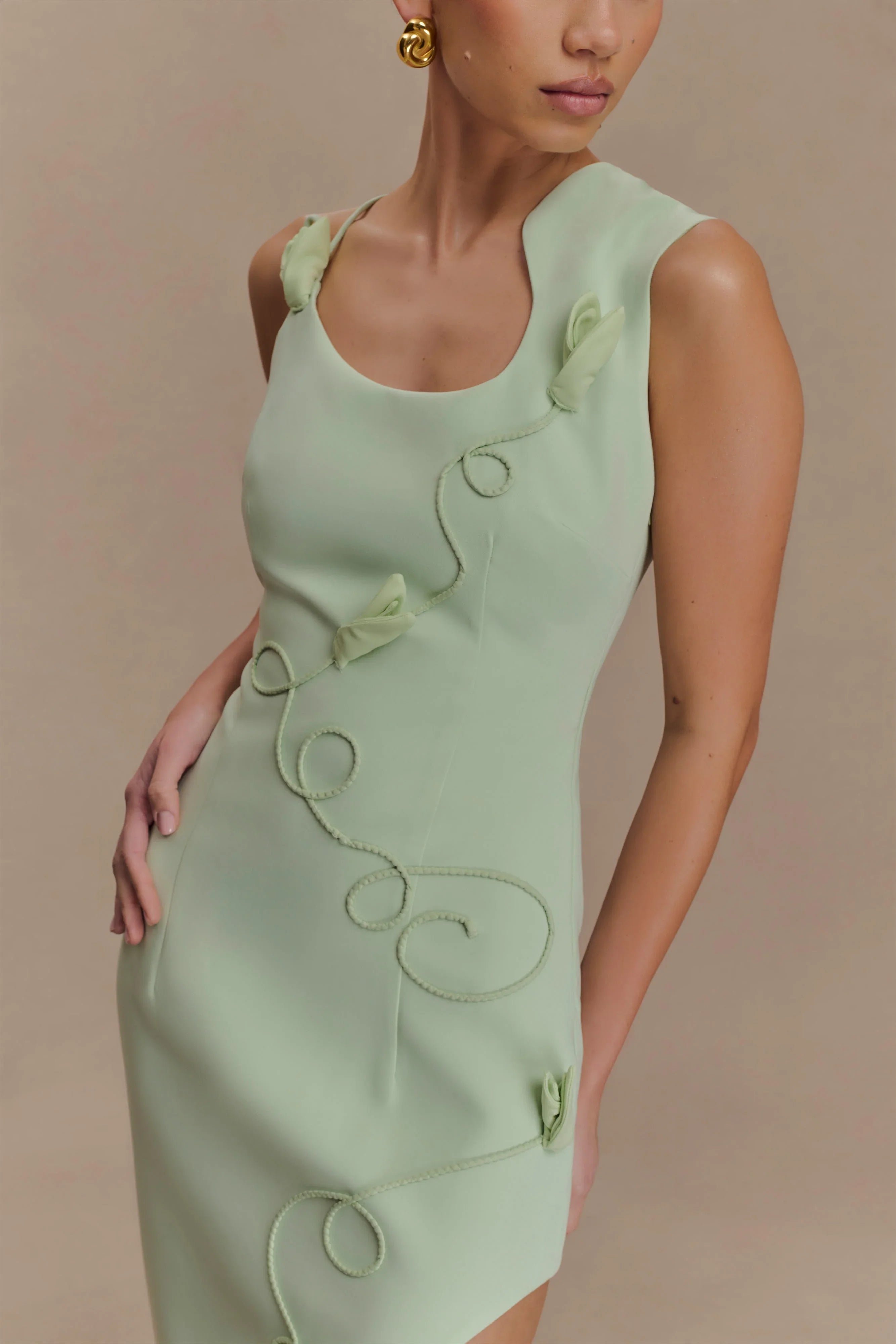 Virginia Suiting Embroidered Midi Dress Sage