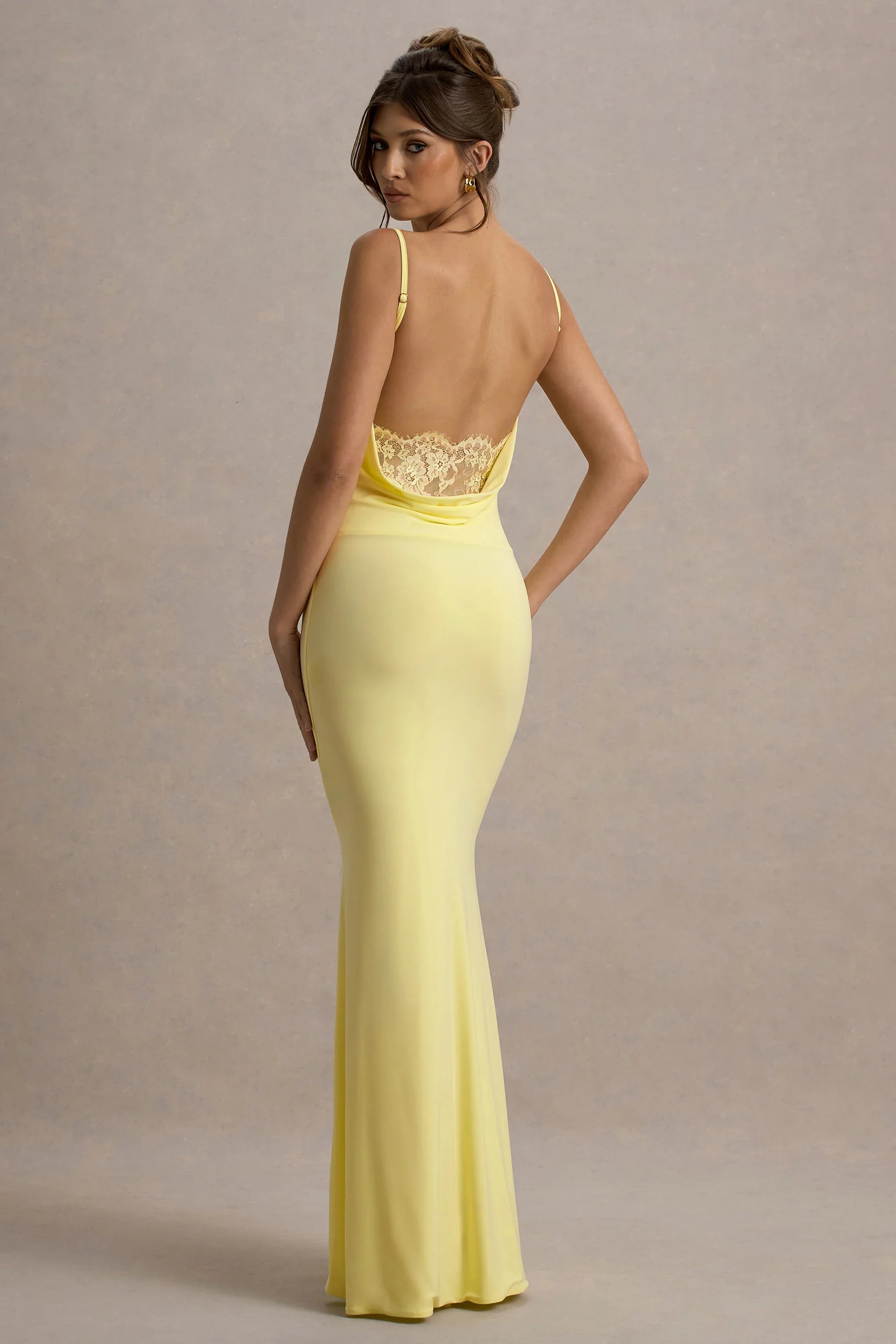 Francoise Lemon Cowl Neck Backless Maxi Dress With Lace Insert