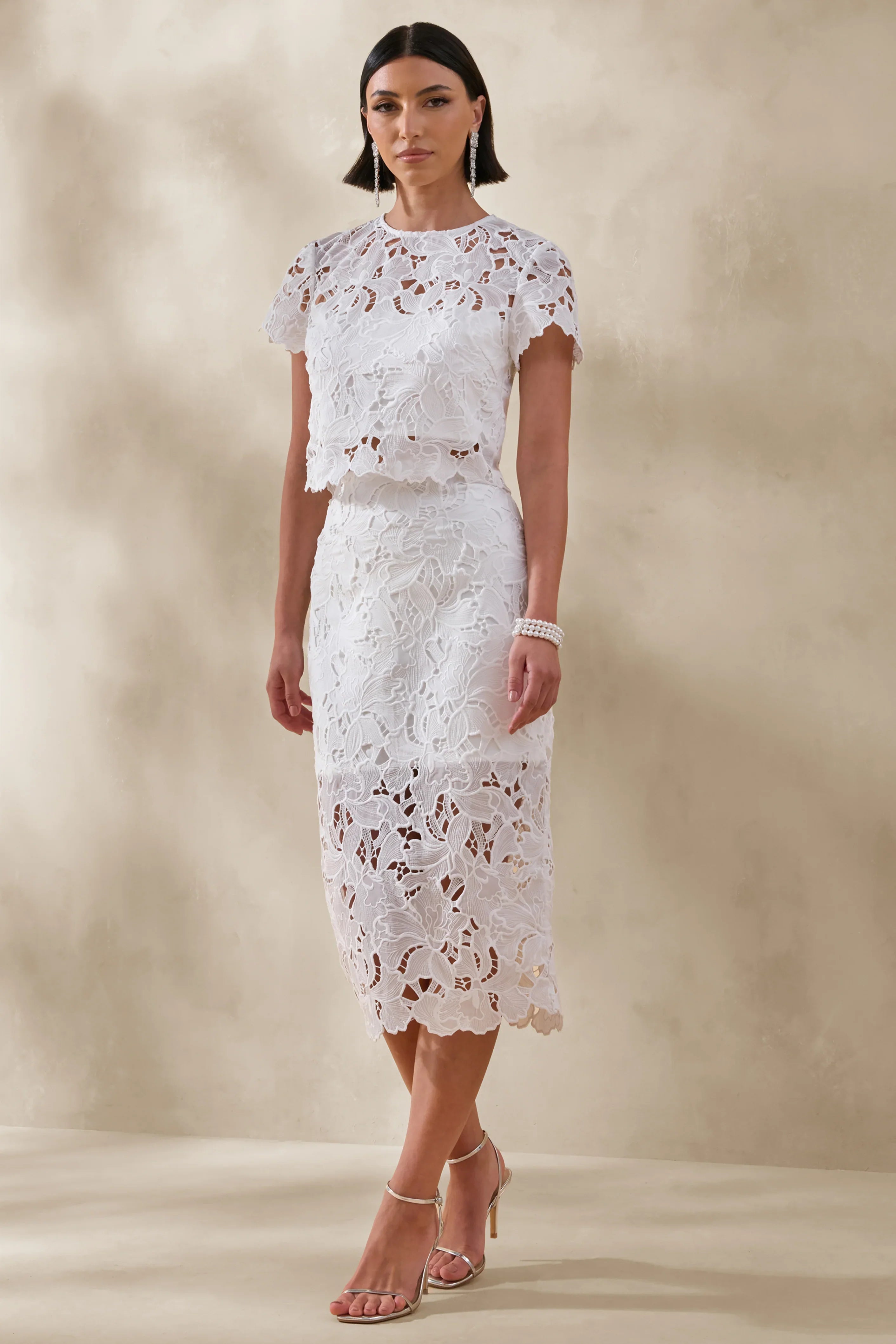 Ina White Lace Crew Neck Crop Top