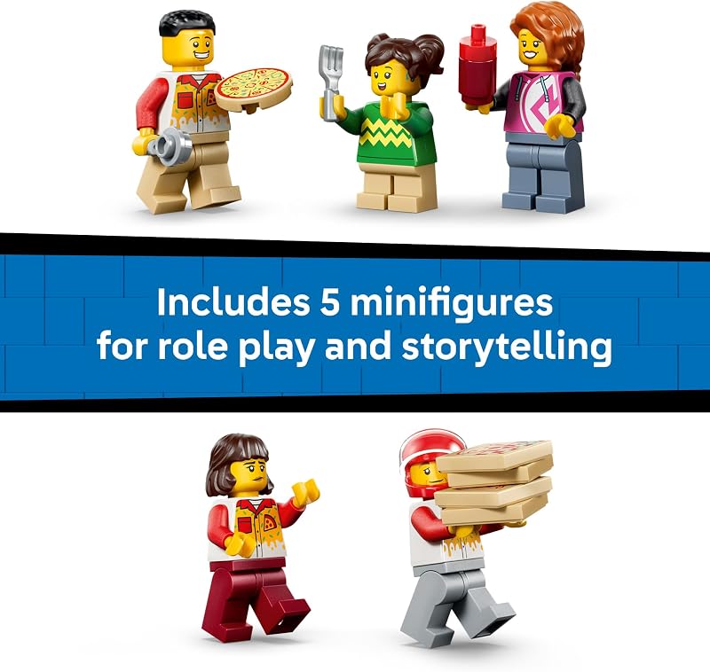 LEGO City Pizza Delivery Experience with Vehicles 60496 Building Toys for Boys Girls Ages 6 Toy Car Playset for Pretend Play 5 Minifigures 494 pieces Gift Idea