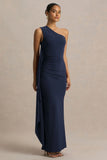 Adelina Navy One Shoulder Maxi Dress With Drape