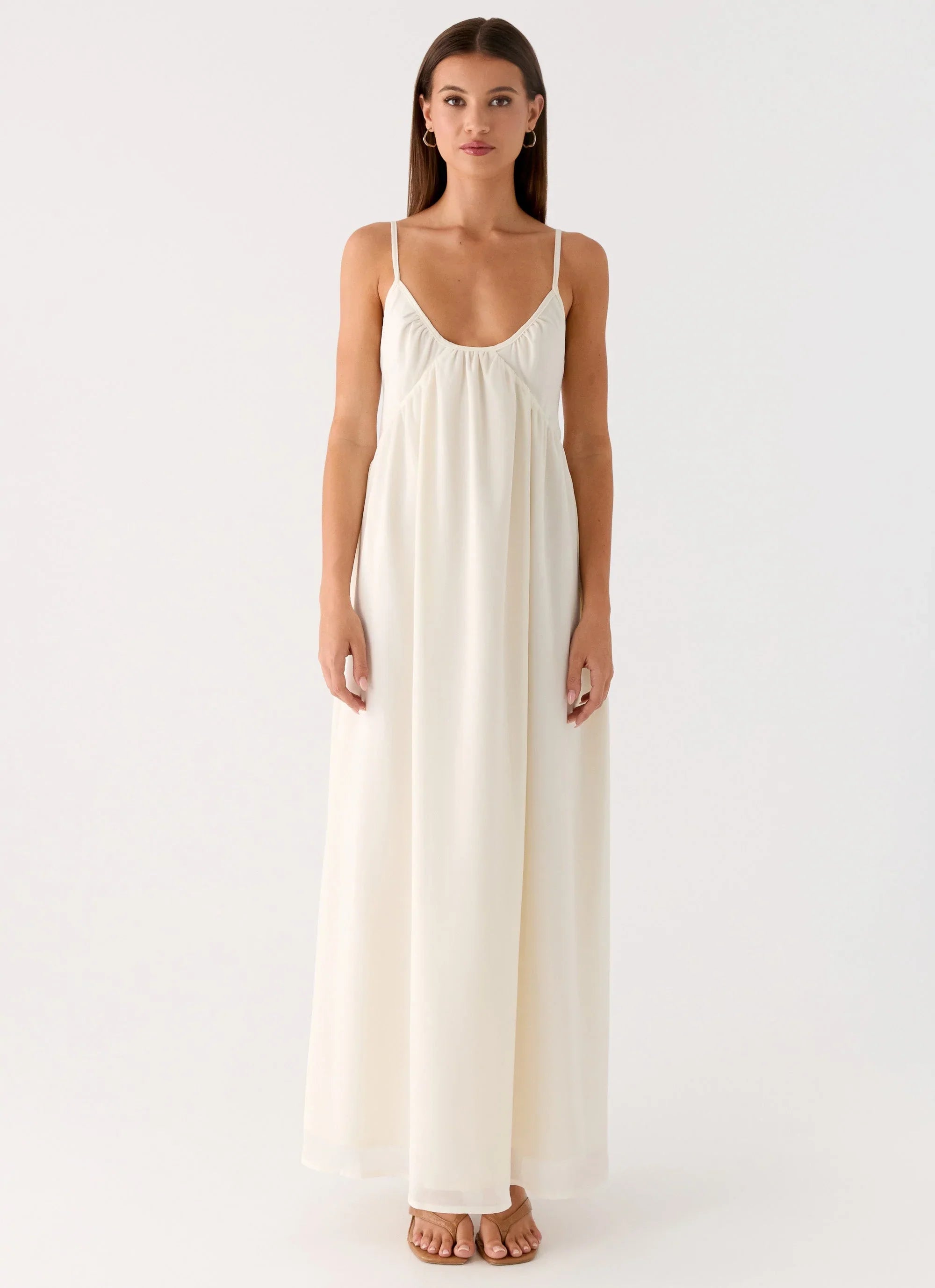 Whisperlight Chiffon Scooped Neck Maxi Dress White