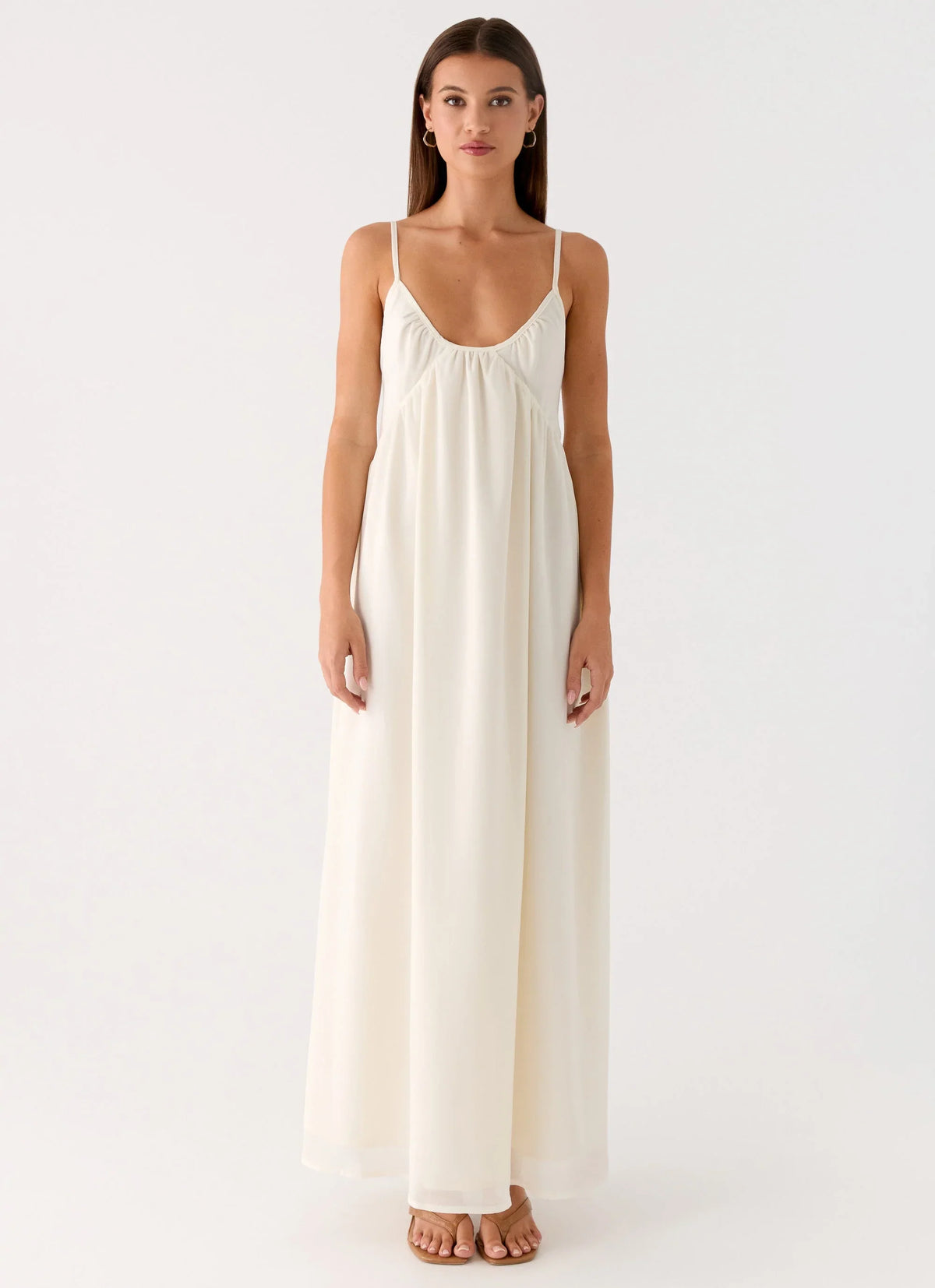 Whisperlight Chiffon Scooped Neck Maxi Dress White