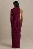 Aphra Burgundy High Neck Maxi Dress With Cape Sleeve