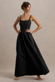 Bambina Black Scoop Neck Pleated Maxi Dress