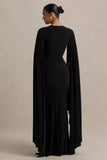 Briony Black Crew Neck Maxi Dress With Cape Sleeves