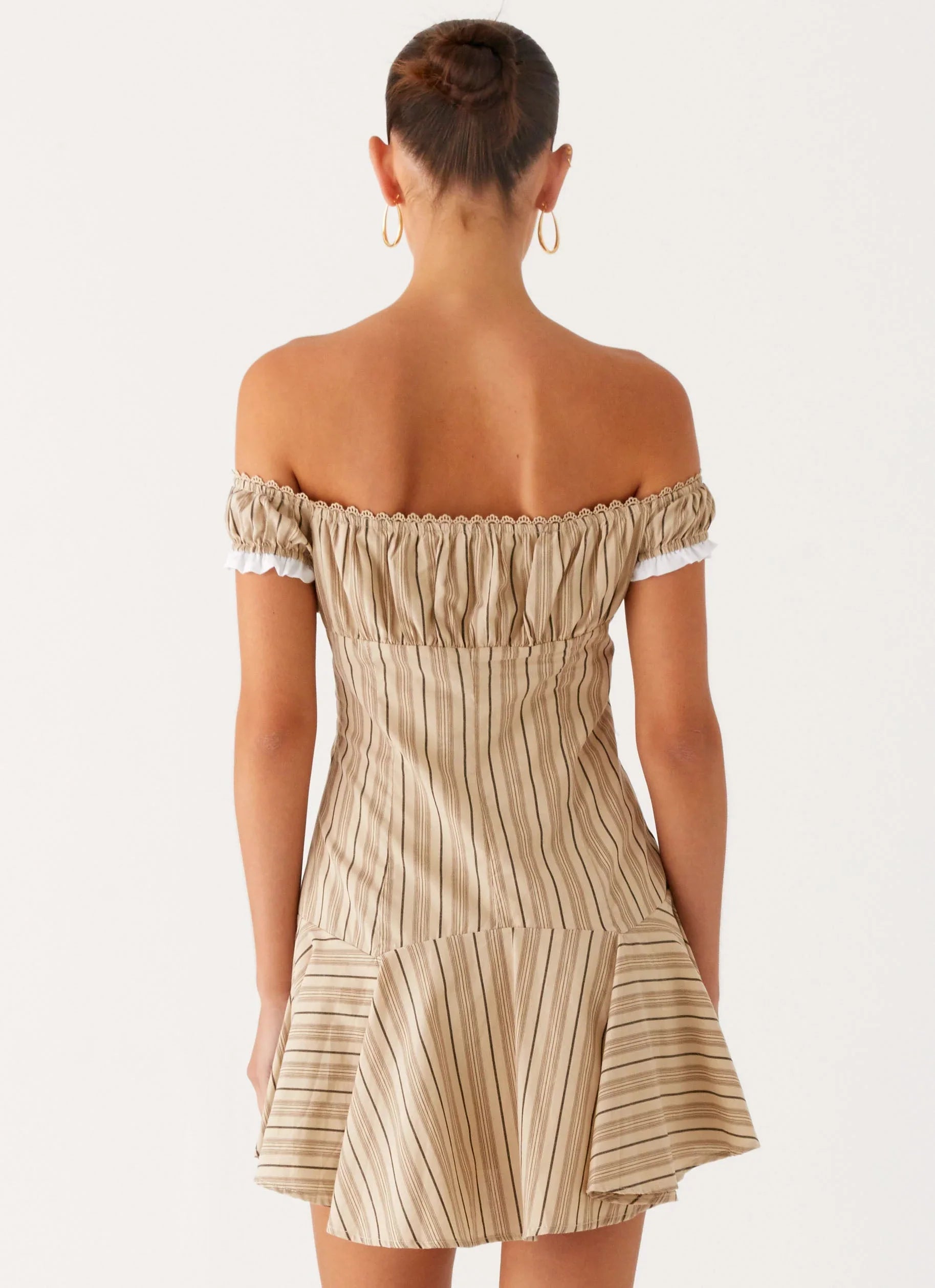 Jumana Off Shoulder Mini Dress Off White Stripe