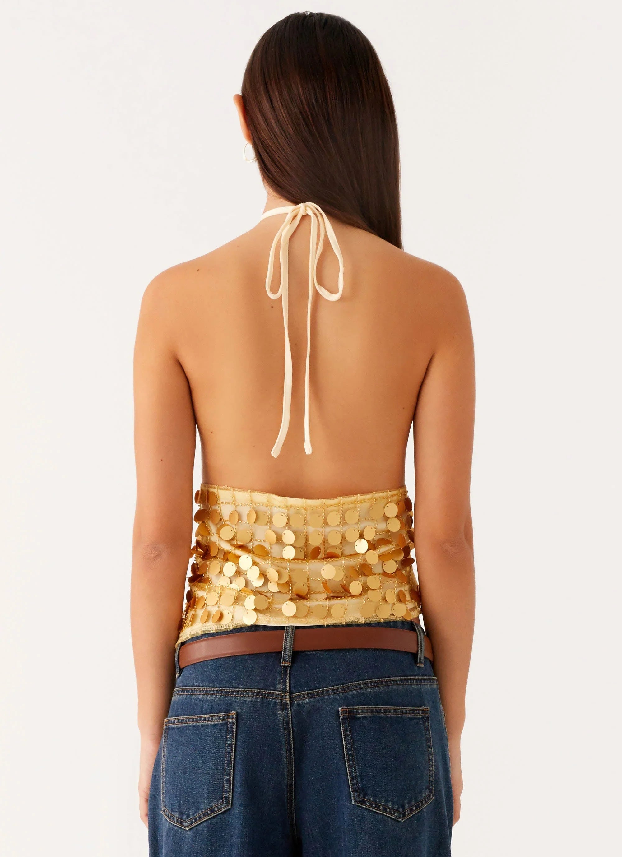 Xander Sequin Halter Top Gold