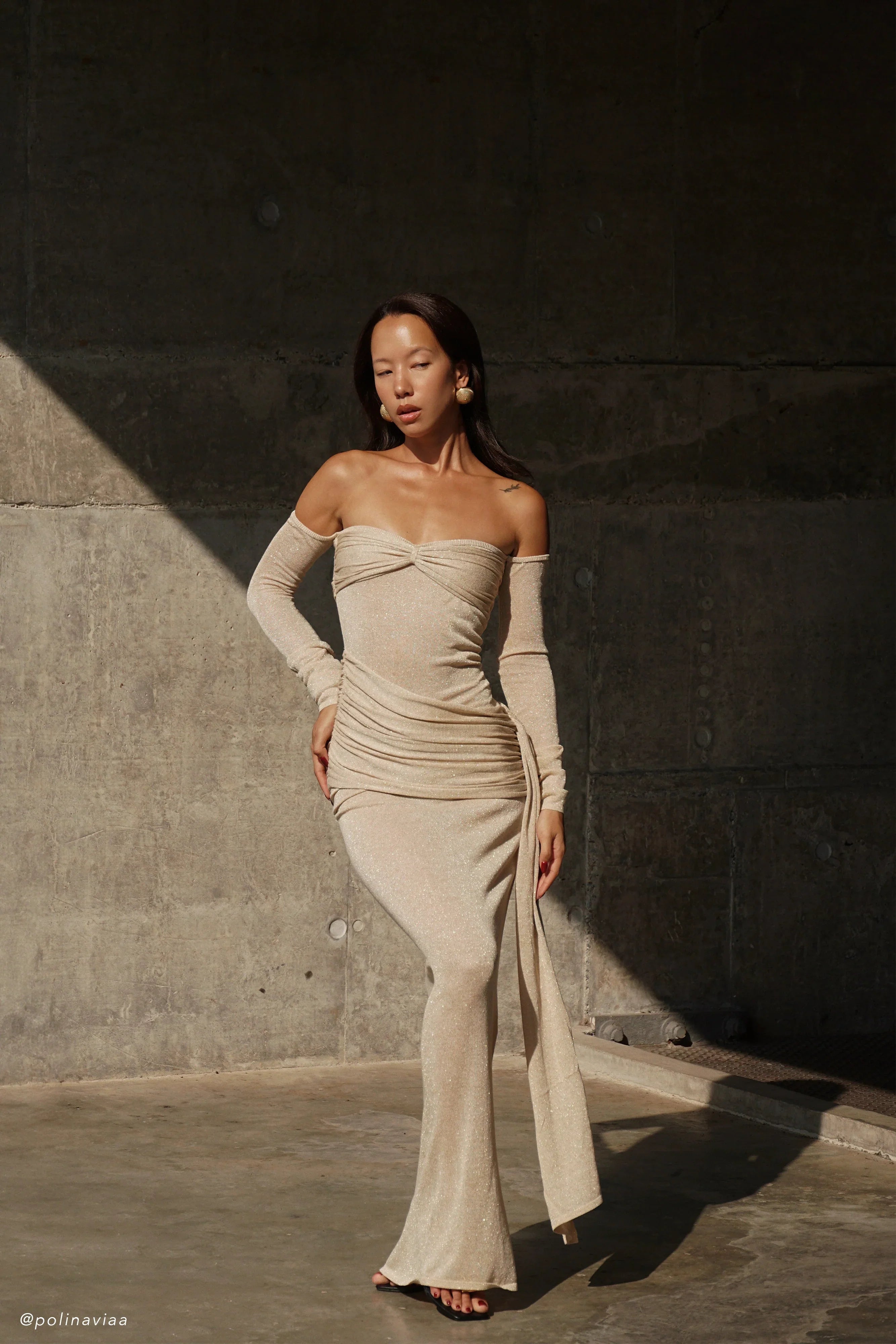 Ingrid Metallic Knit Maxi Dress Bronze