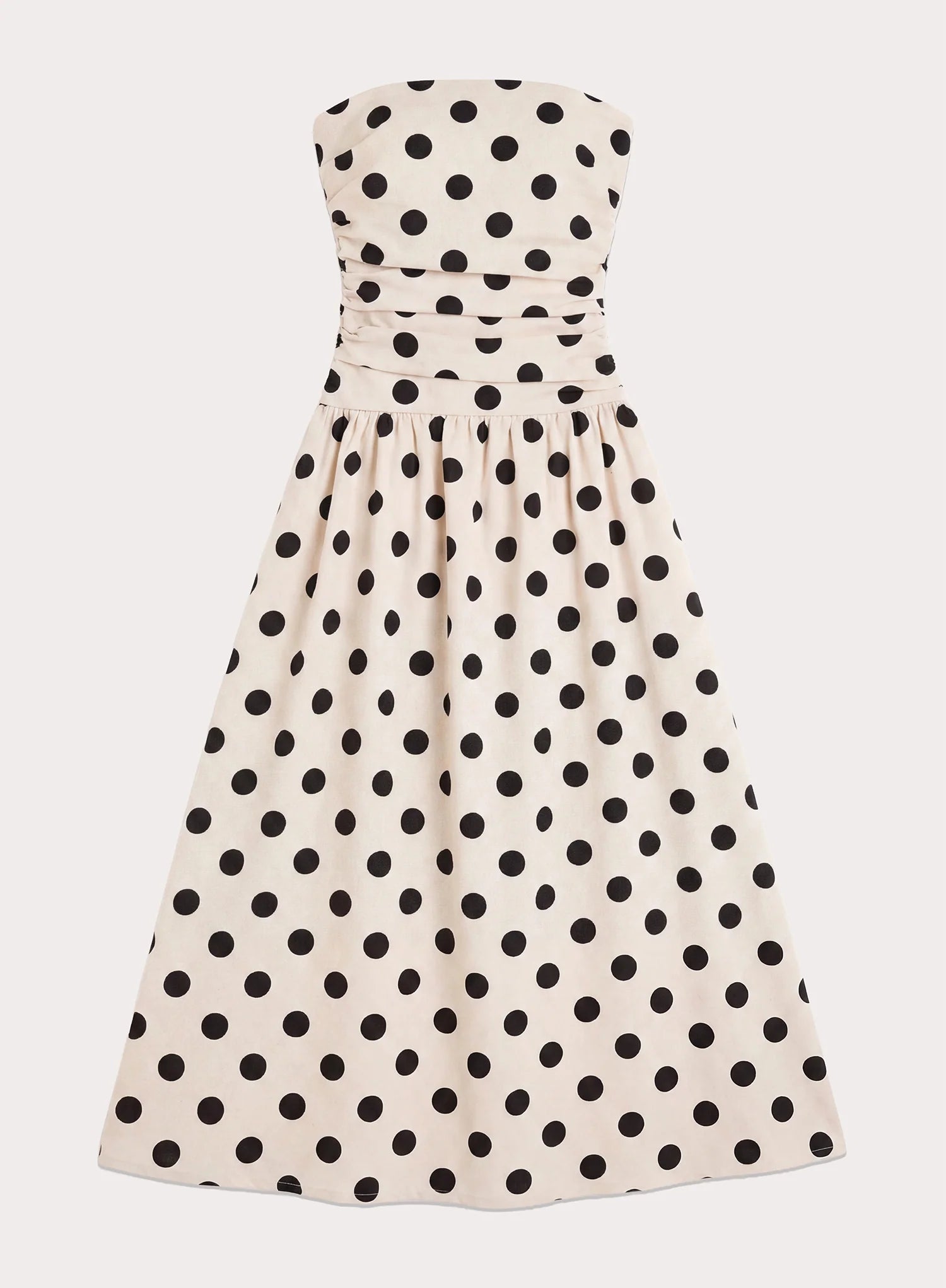 Polka Dot Printed Linen Blend Bandeau Maxi Dress