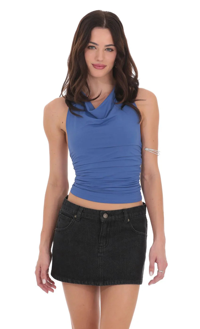 Halter Mock Neck Top in Blue