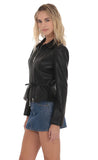 Belted Faux Leather Jacket in Black