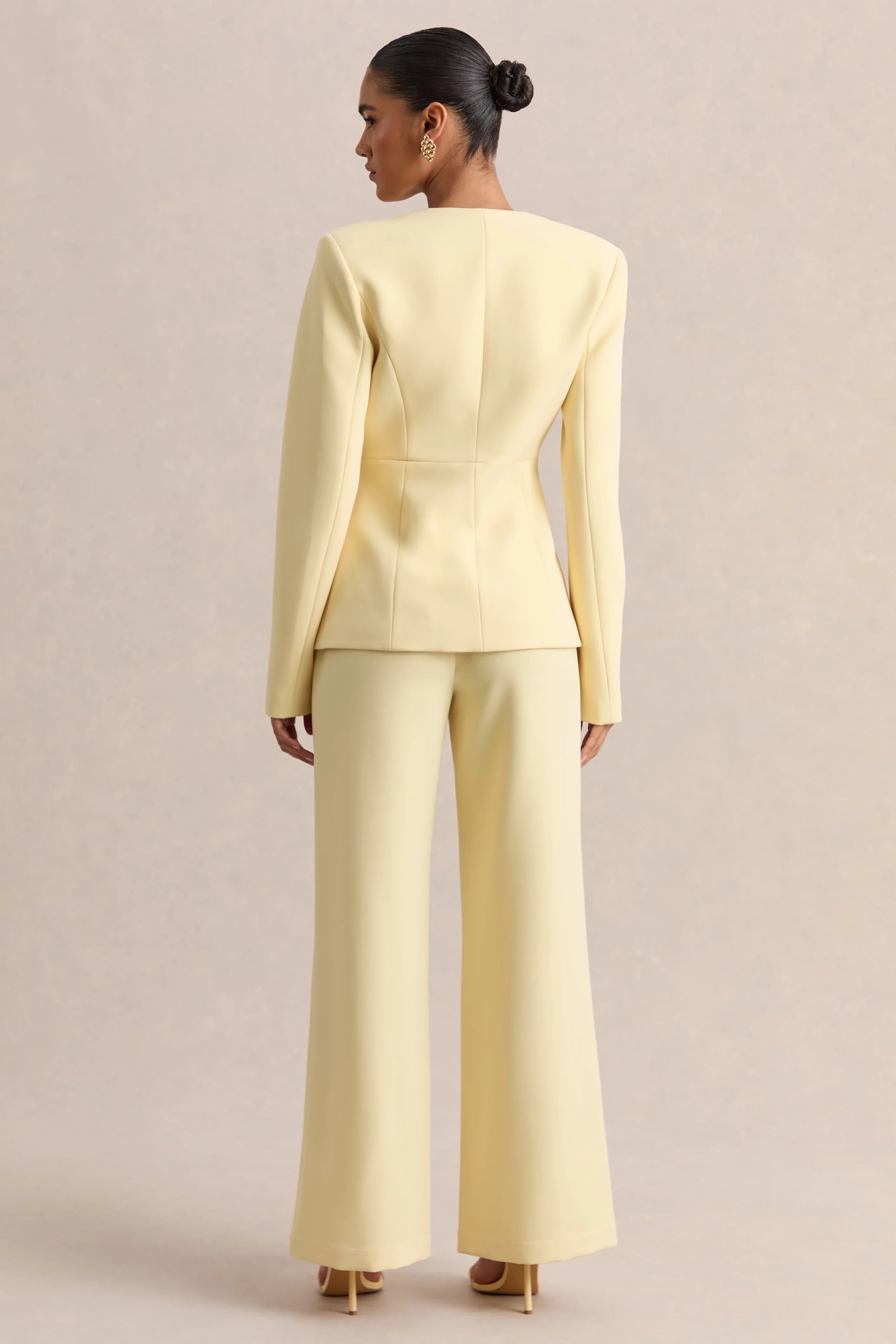 Rosalina Lemon Extreme Plunge Neck Tailored Blazer