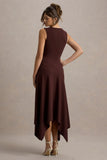 Francesca Brown Knotted Midi Dress With Handkerchief Hem