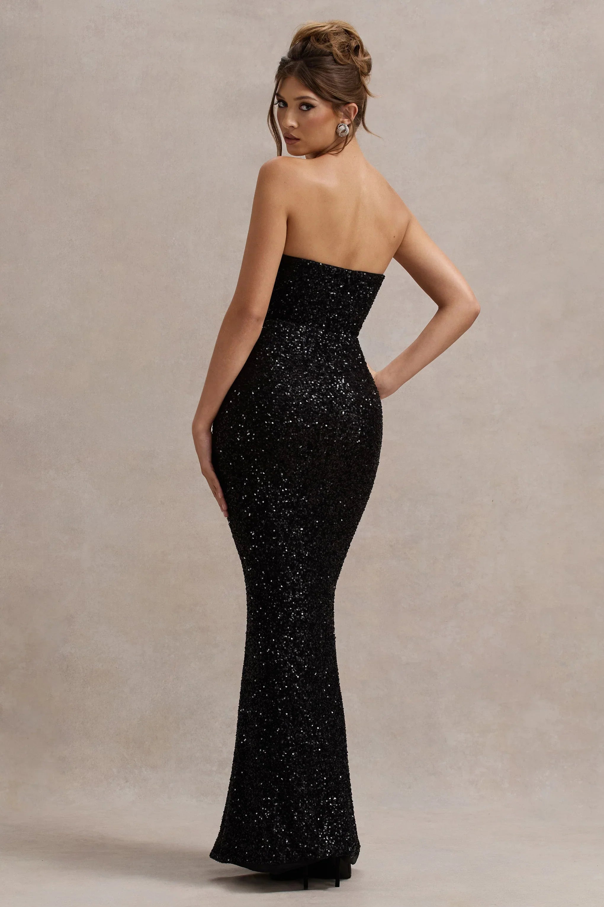 Adalee Black Sequin Strapless Maxi Dress