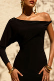Floria Black Draped One Sleeve Maxi Dress