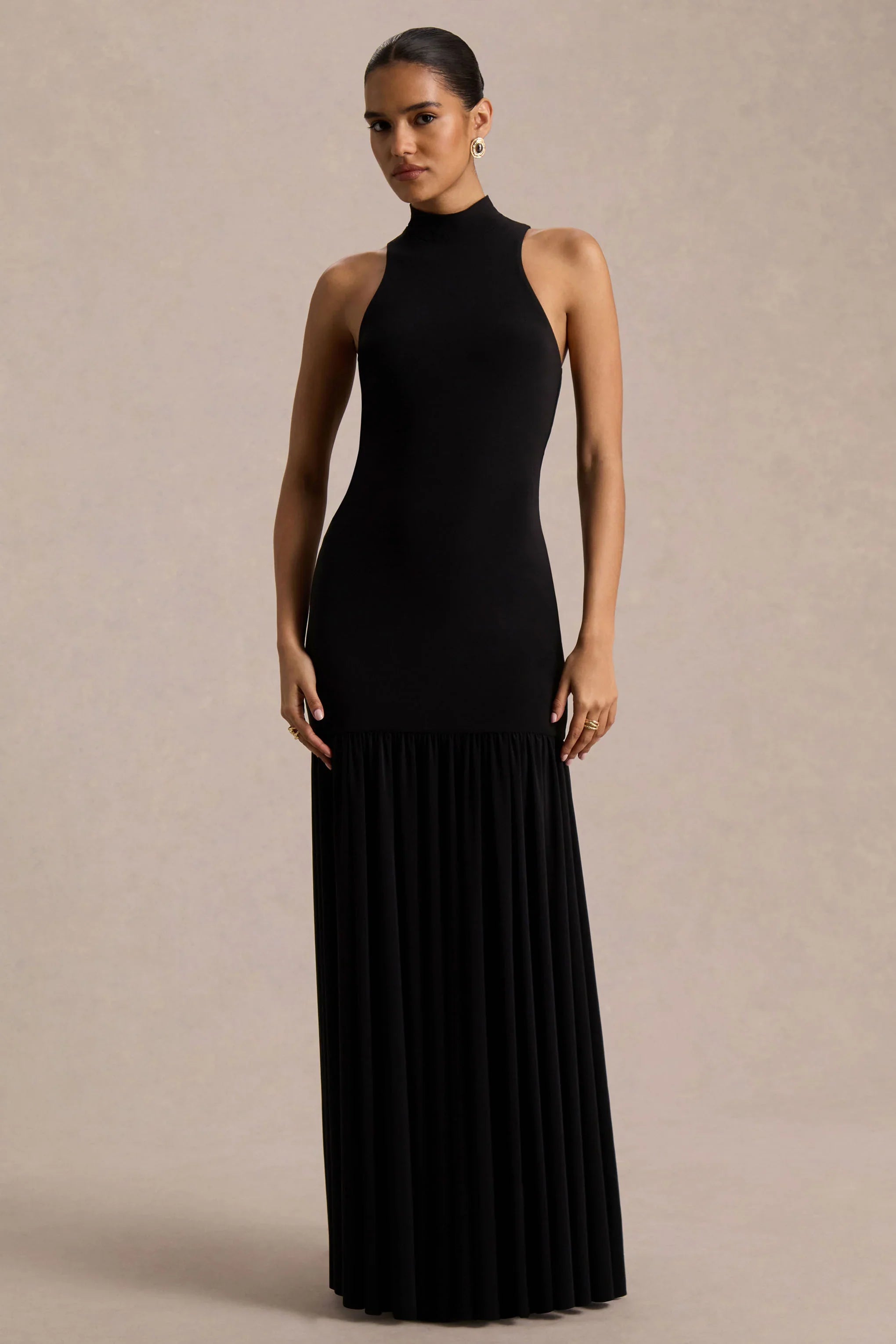 Tasmin Black High Neck Maxi Dress With Drop Waist