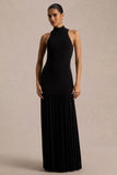 Tasmin Black High Neck Maxi Dress With Drop Waist