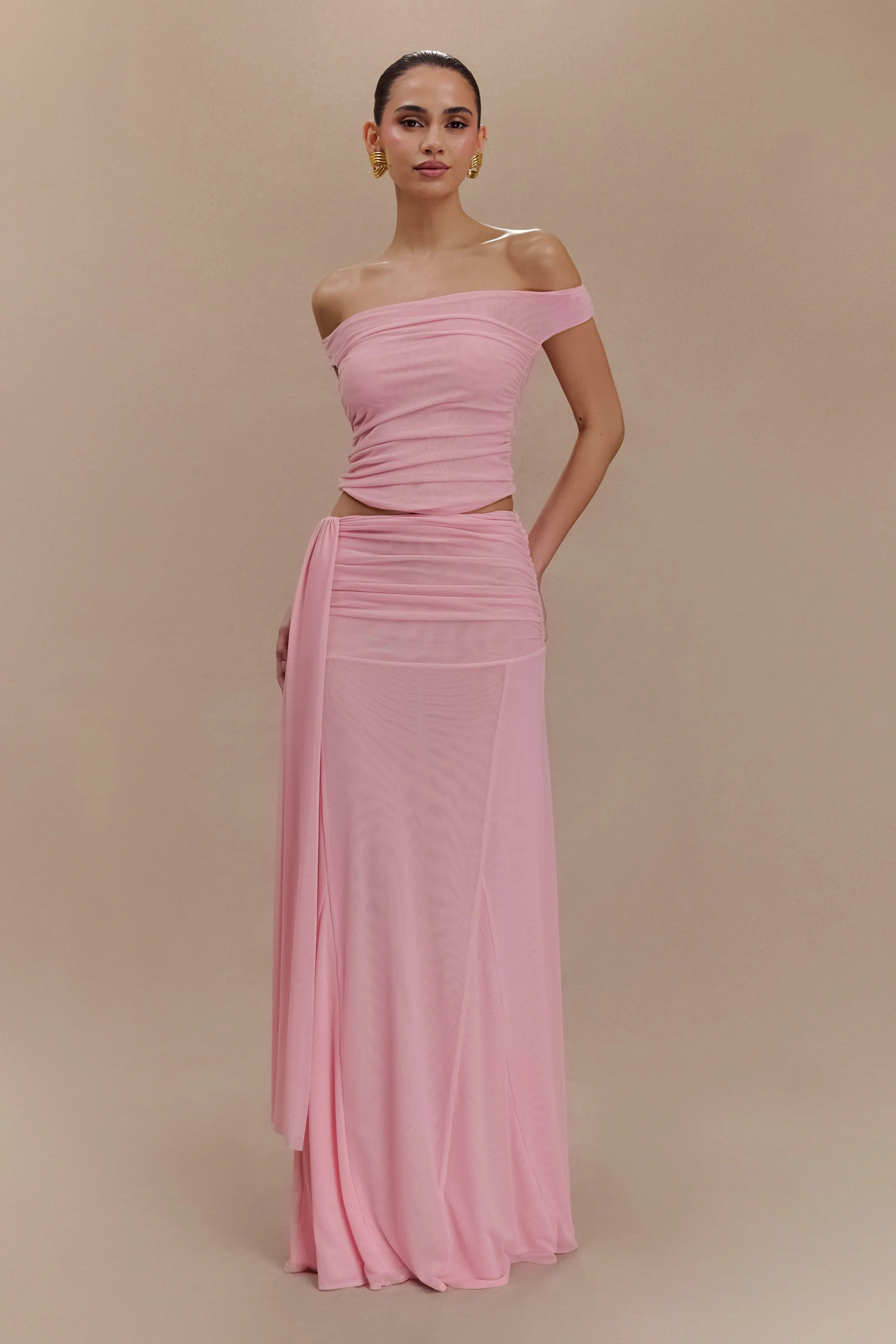 Arna Mesh Maxi Skirt Candy Pink