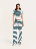 Green And White Stripe Towelling Short Sleeve Top