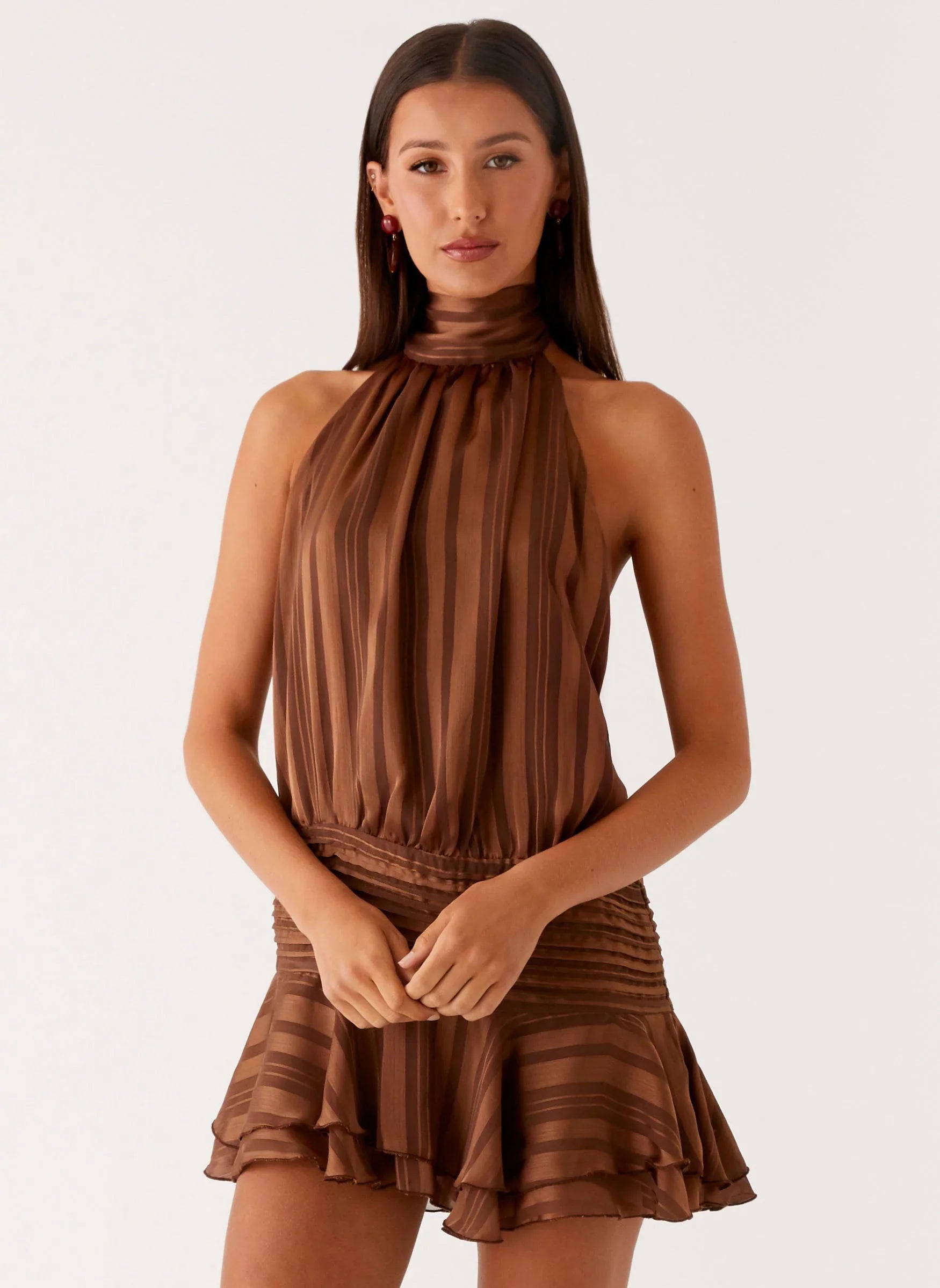 Willow Chiffon Mini Dress Chocolate