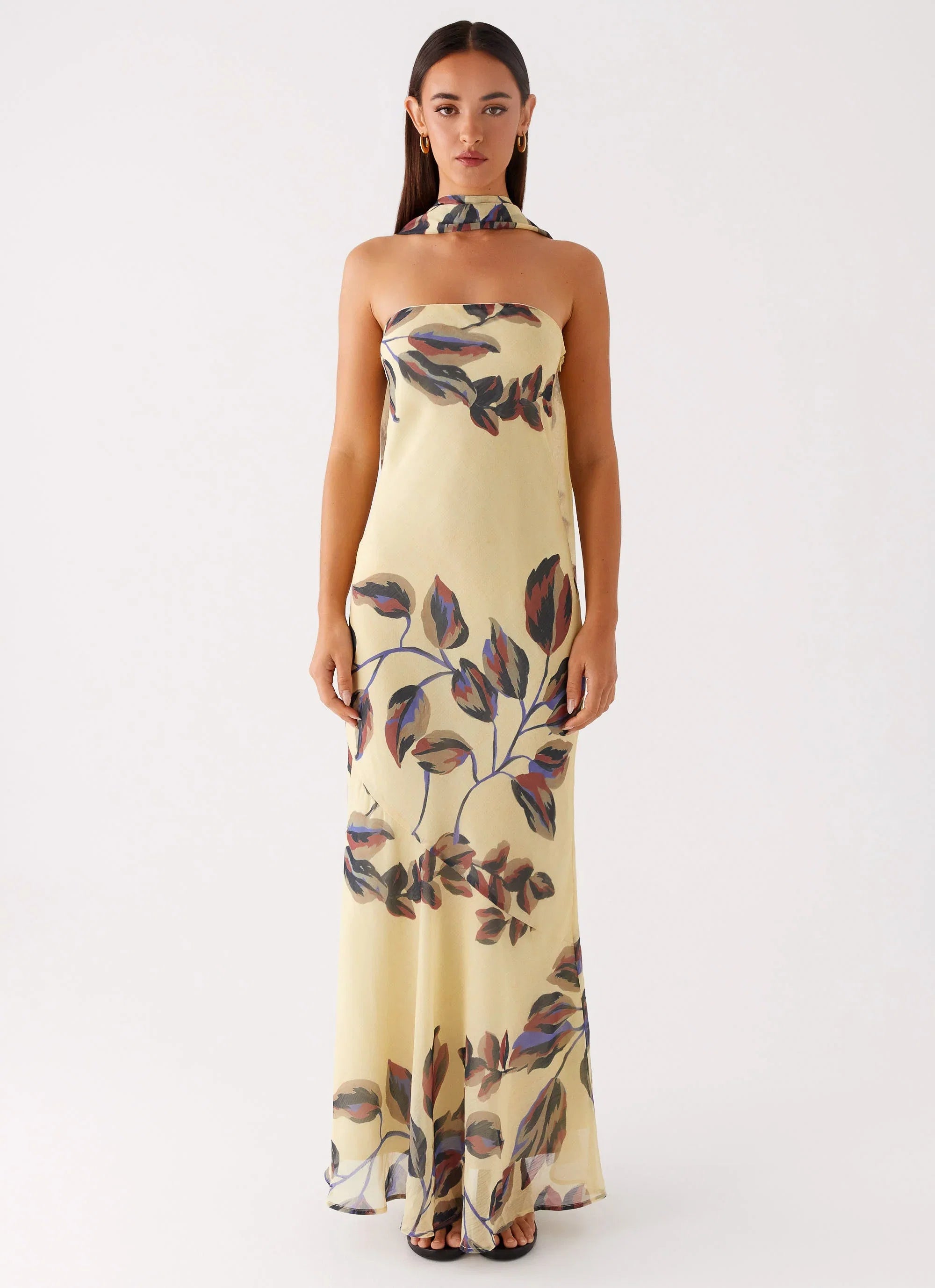 Under The Pagoda Maxi Dress Buttercream Leaf Print