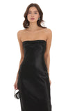 Strapless Satin Open Back Dress in Black
