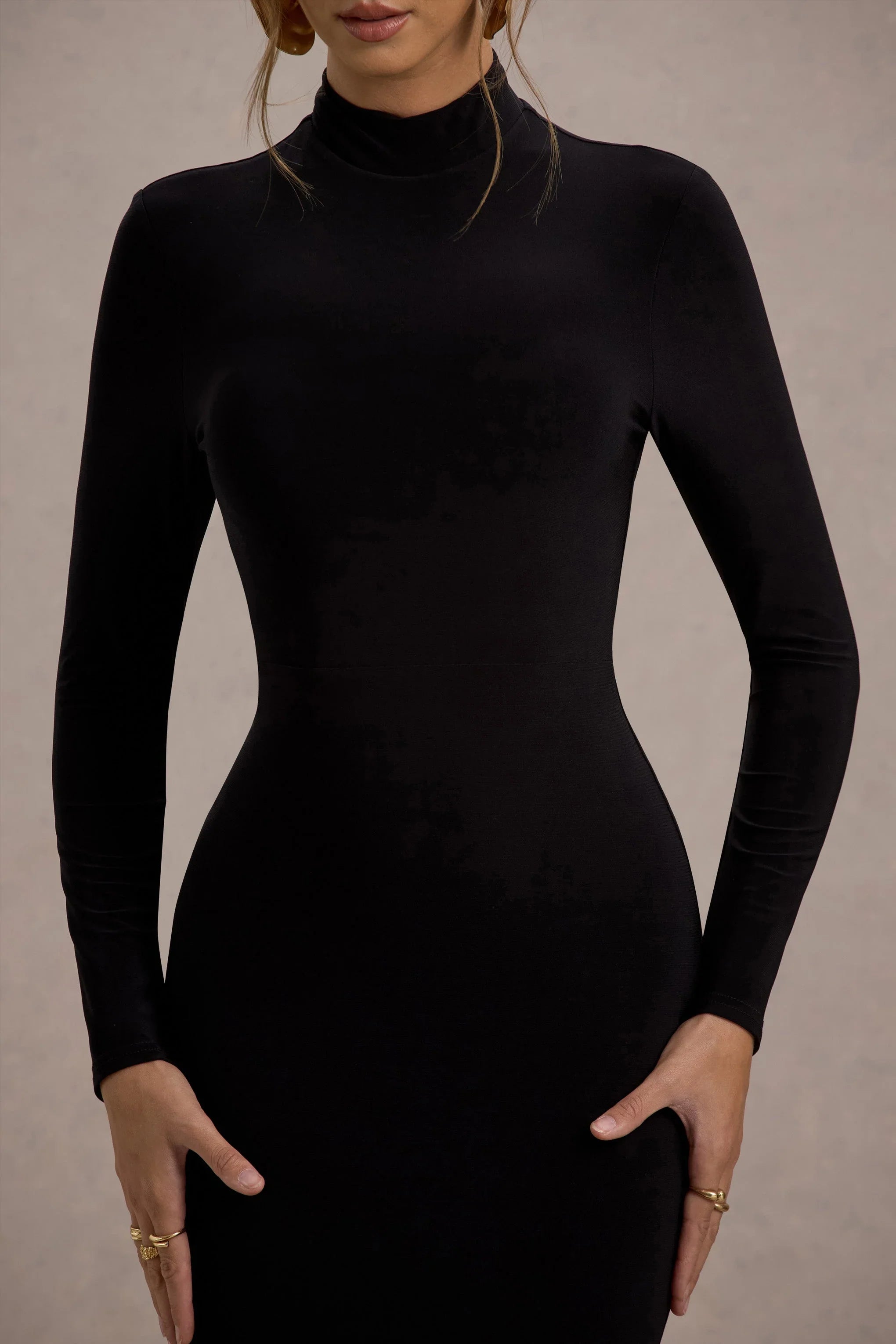 Tova Black High Neck Long Sleeve Maxi Dress