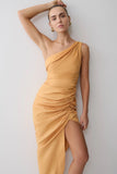 Birgit Linen Midi Dress With Hardware Deep Peach