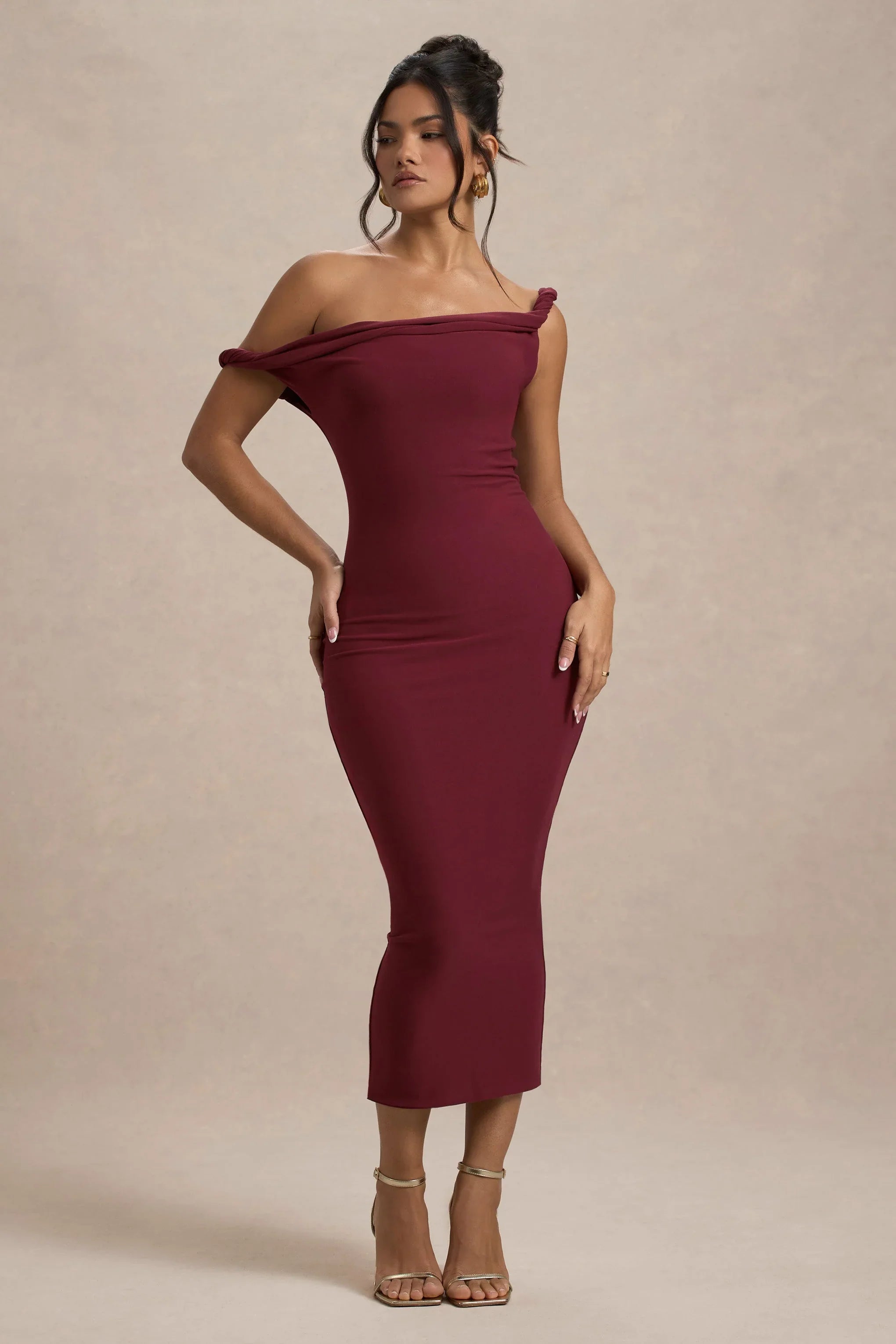 Salome Berry Twisted Asymmetric Midi Dress