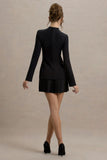 Athena Black Long Sleeve Mini Dress With Pleated Hem