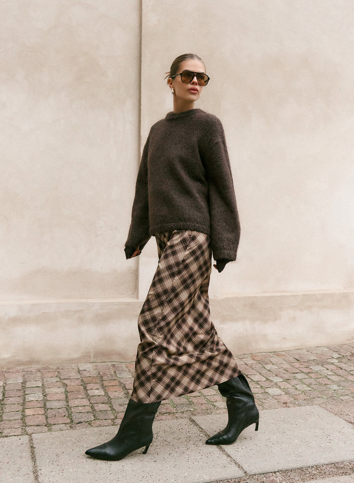 Check Print Chiffon Maxi Skirt