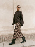 Check Print Chiffon Maxi Skirt