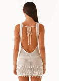 Miracle Beaded Crochet Mini Dress Ivory