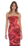 Floral Bodycon Open Back Maxi Dress in Red