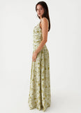 Zinna Linen Maxi Dress Sage Floral