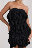 It Girl Black Bandeau Bodycon Mini Dress With Ruffles