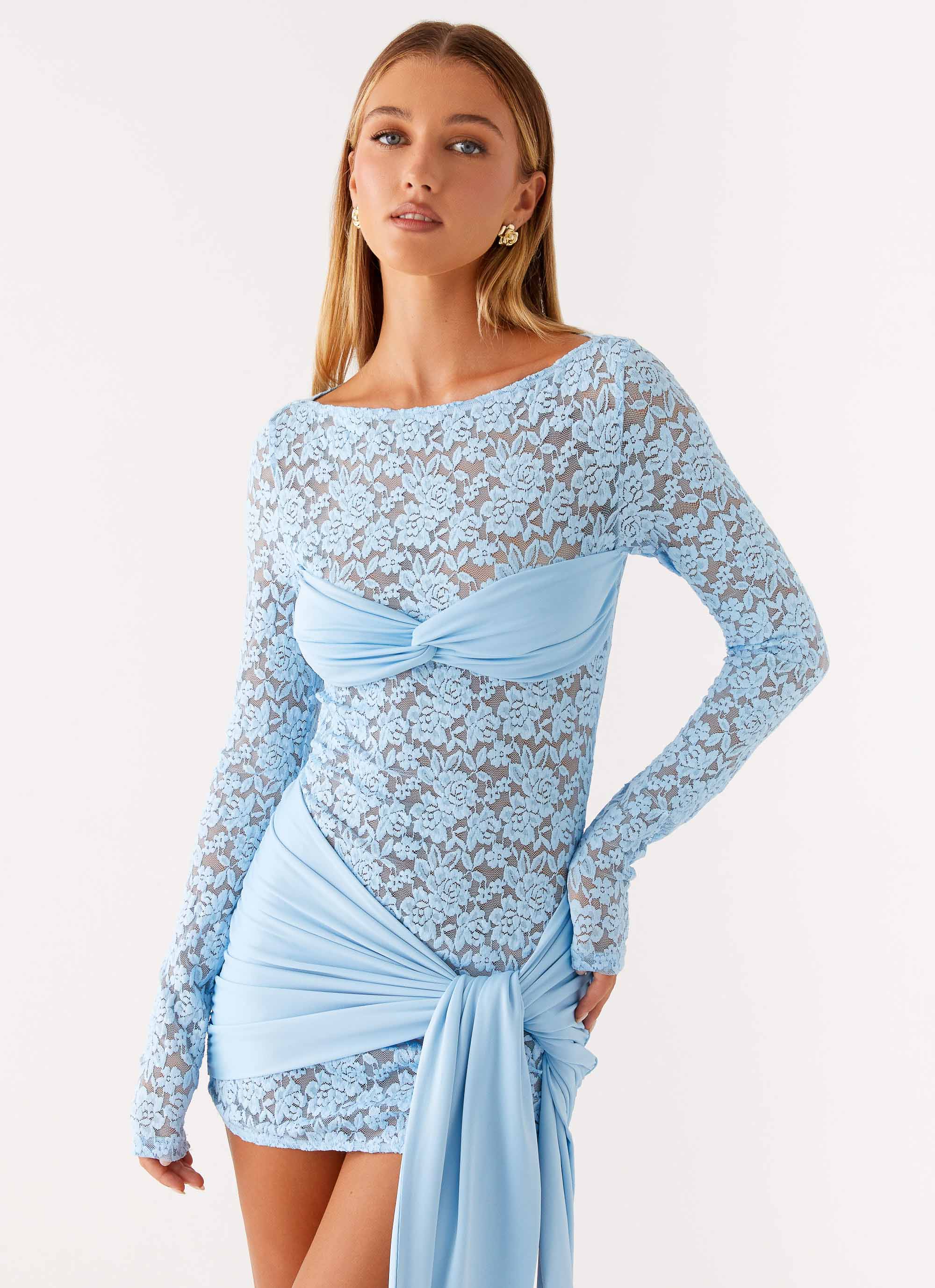 Consie Long Sleeve Mini Dress Pale Blue