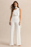 Gliselle White Asymmetric Neck Jumpsuit With Scarf Detail